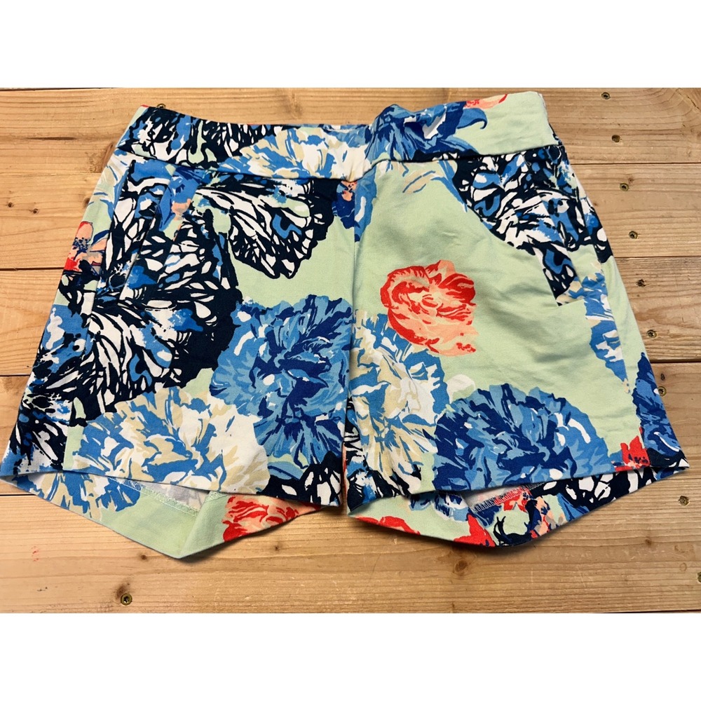 J Crew Floral Print Stretch Womens Shorts Blue Red Green Size‎ 0 Summer Casual